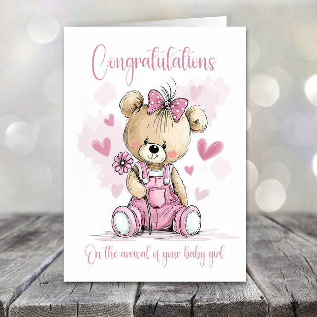 Cartão New Baby Girl Congratulations Teddy Bear Card (Criador carregado)