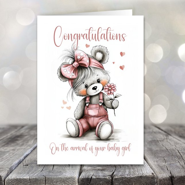 Cartão New Baby Girl Congratulations Teddy Bear Card (Criador carregado)