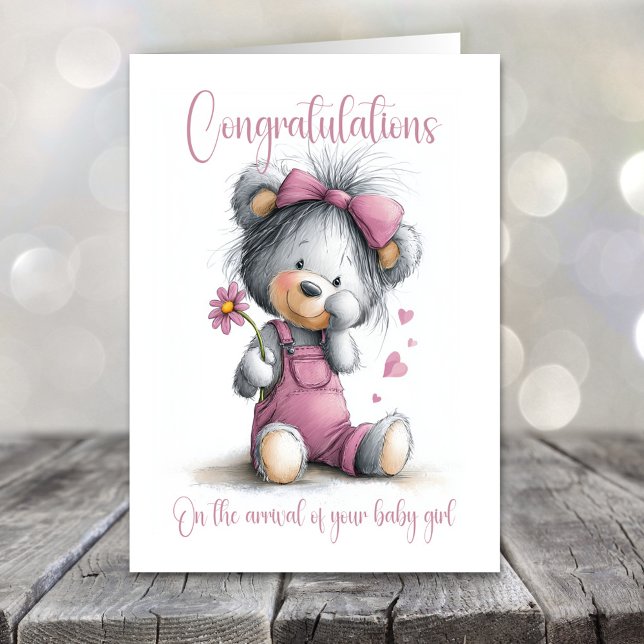 Cartão New Baby Girl Congratulations Teddy Bear Card (Criador carregado)