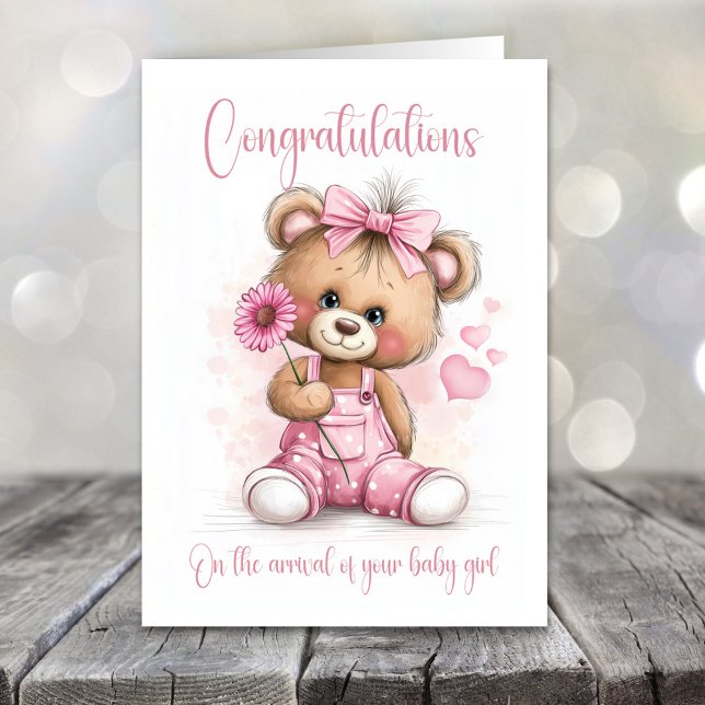 Cartão New Baby Girl Congratulations Teddy Bear Card (Criador carregado)