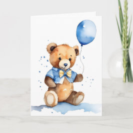 Cartão New Baby Teddy Bear With Blue Balloon