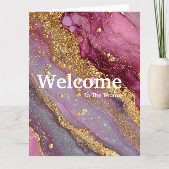 Cartão New Employee Welcome Watercolor Marble Gold (Frente)