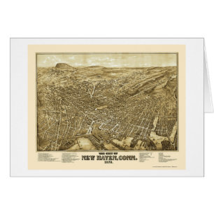 Cartão New Haven, mapa panorâmico do CT - 1879