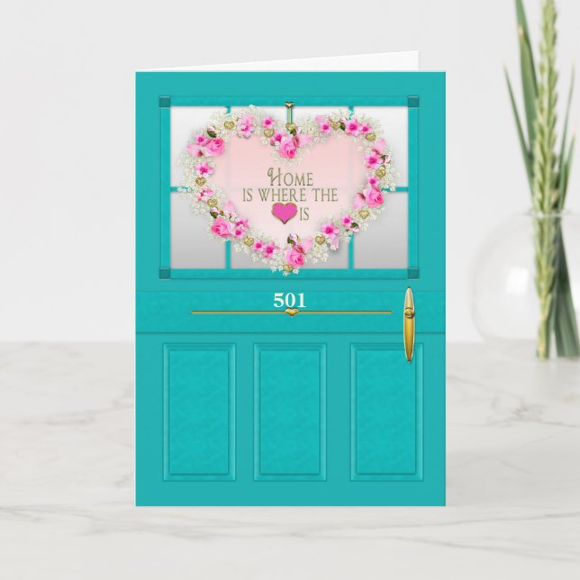 Cartão New Home Congratulations Door Wreath Personalize (Frente)