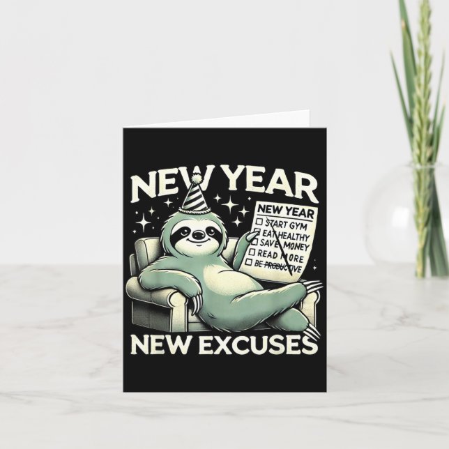 Cartão New Year New Excuses Funny Lazy Sloth New Year Res (Frente)