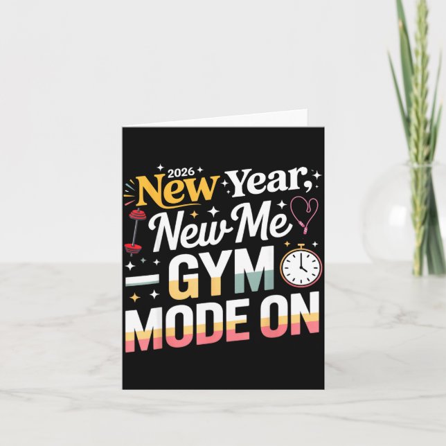 Cartão New Year New Me 2026 Funny Fitness Workout Gym Mod (Frente)