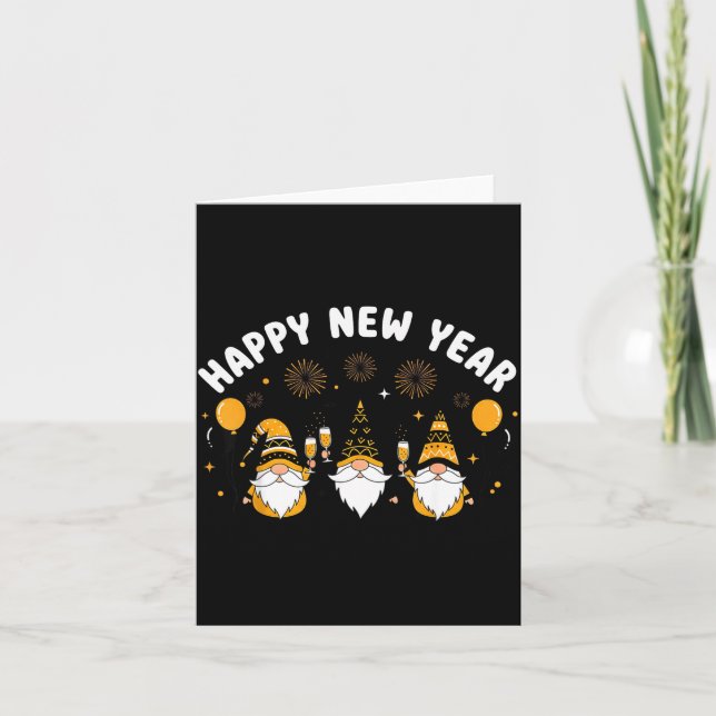Cartão New Year’s Eve Party Happy New Year Gnome Confetti (Frente)
