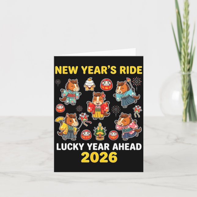 Cartão New Year’s Ride 2026 Cute Zodiac Celebration Graph (Frente)