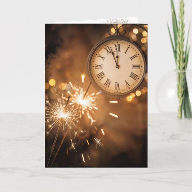 Cartão New Year Sparklers With Countdown Clock (Frente)