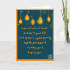 Cartão New Year Wishes Card with night lamps