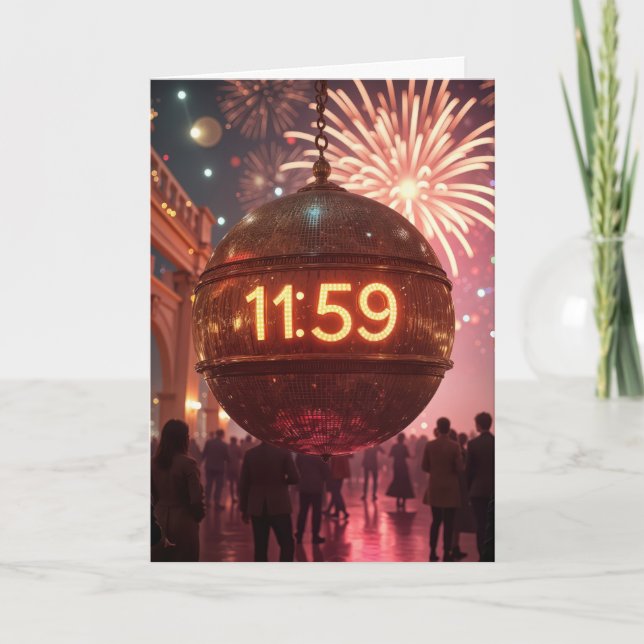 Cartão New Year's Eve Countdown Clock with Fireworks (Frente)