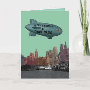 CARTÃO NEW YORK CITY 1930'S SKYLINE BLIMP YOUR BIRTHDAY