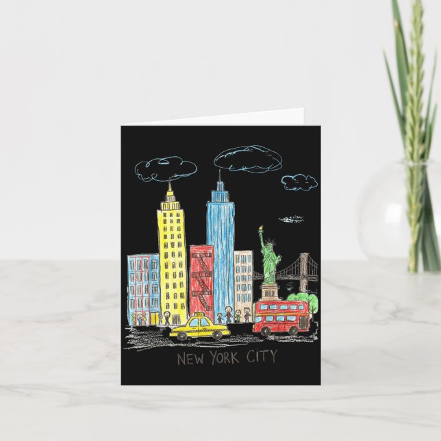 Cartão New York City Skyline Illustration Urban Kids Art  (Frente)