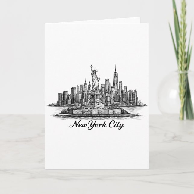 Cartão New York City Skyline Line Art Illustration (Frente)