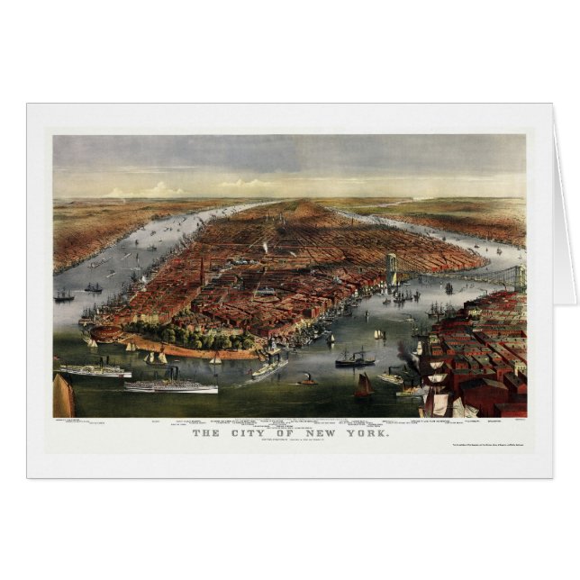 Cartão New York, mapa panorâmico de NY - 1870 (Frente Horizontal)