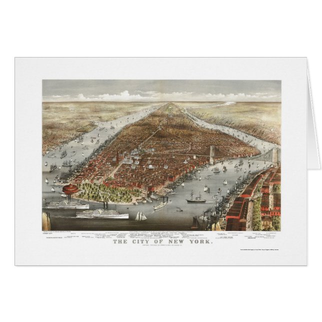 Cartão New York, mapa panorâmico de NY - 1876 (Frente Horizontal)