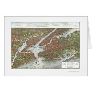 Cartão New York, mapa panorâmico de NY - 1907