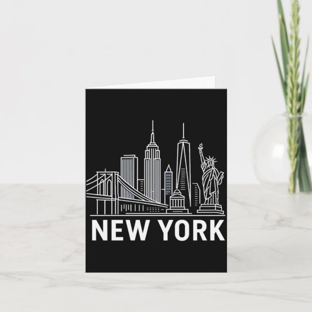 Cartão New York Skyline With Statue Of Liberty White Line (Frente)