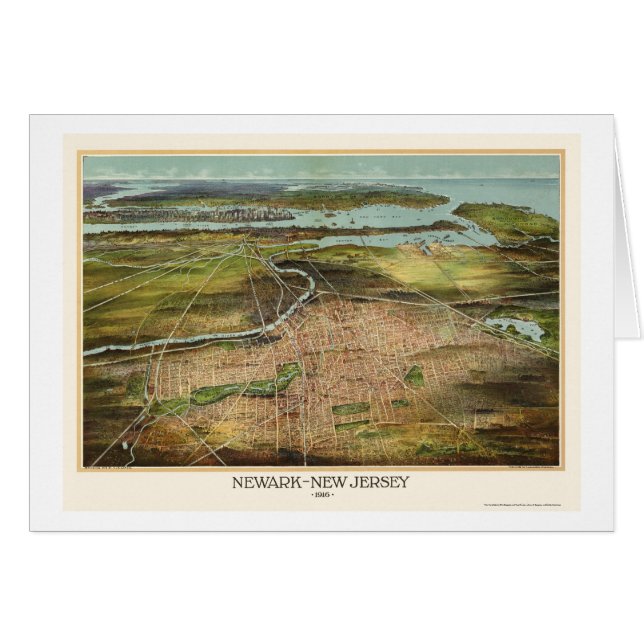 Cartão Newark, mapa panorâmico de NJ - 1916 (Frente Horizontal)