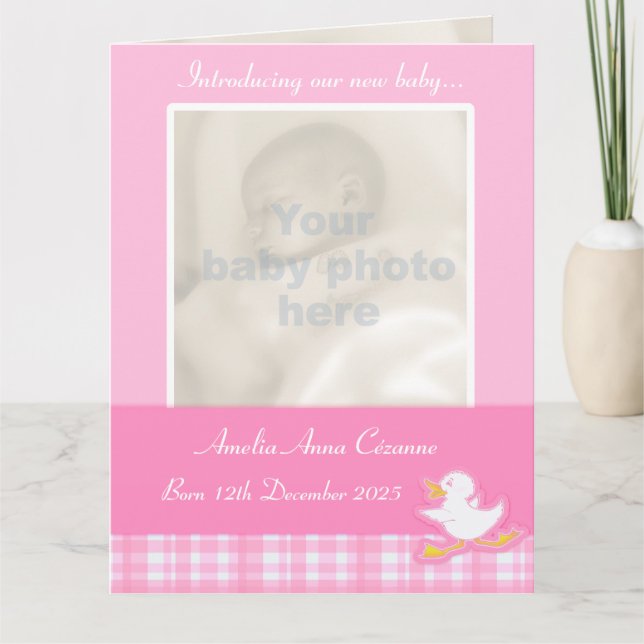 Cartão Newborn photo momento card pink check (Frente)