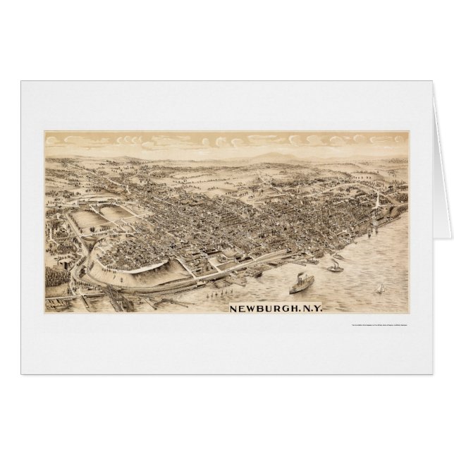 Cartão Newburgh, mapa panorâmico de NY - 1900 (Frente Horizontal)