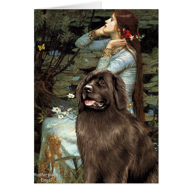 Cartão Newfie (marrom) - Ophelia Sentada (Frente)