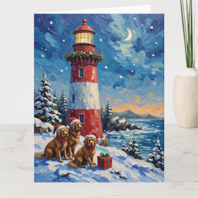 Cartão Newfoundland Christmas Lighthouse Holiday (Frente)