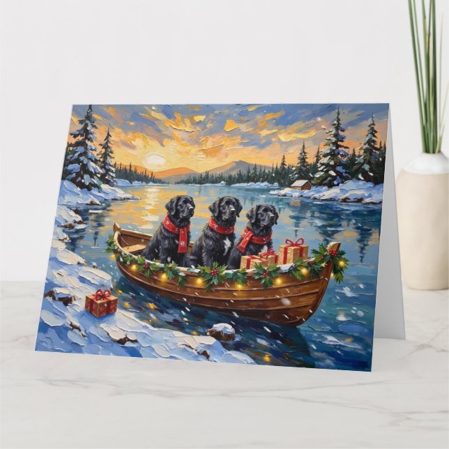 Cartão Newfoundland Dog Christmas Boat Holiday (Frente)