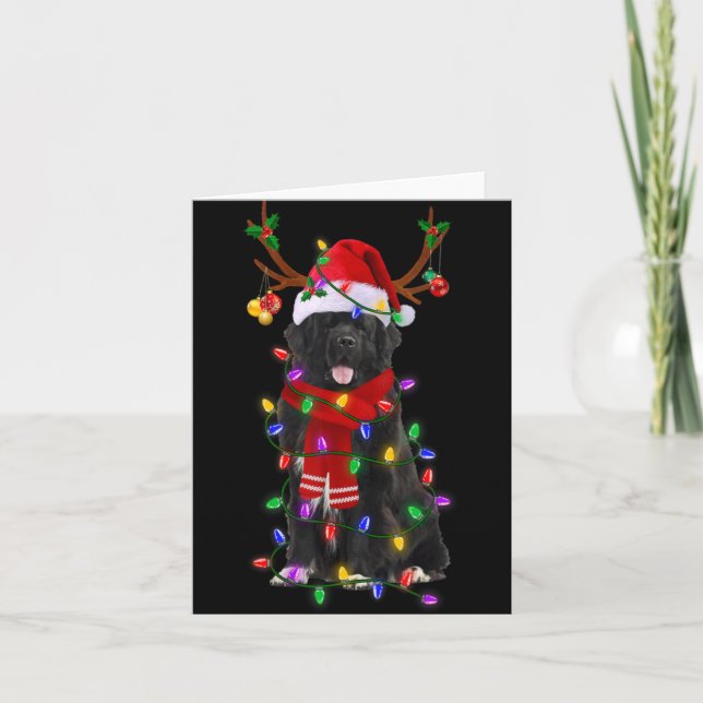 Cartão Newfoundland Dog Tree Christmas Lights Xmas Pajama (Frente)