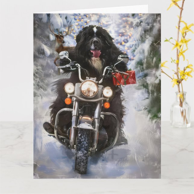 Cartão Newland Dog Riding Motorcycle Christmas (Flor Amarela)