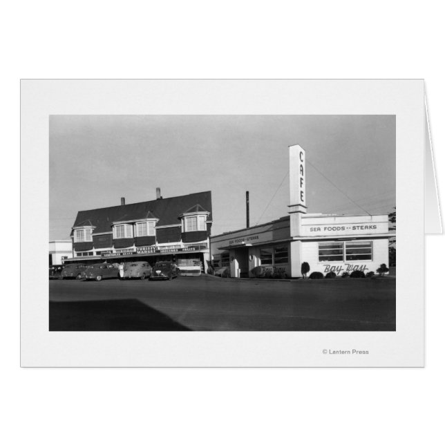 Cartão Newport, Oregon View of Bay Way Caf � Fotografia (Frente Horizontal)