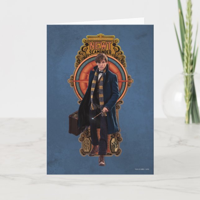 Cartão NEWT SCAMANDER™ Walking Art Nouveau Panel (Frente)