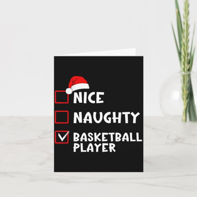 Cartão Nice Naughty Basketball Player Funny Christmas Lis (Frente)