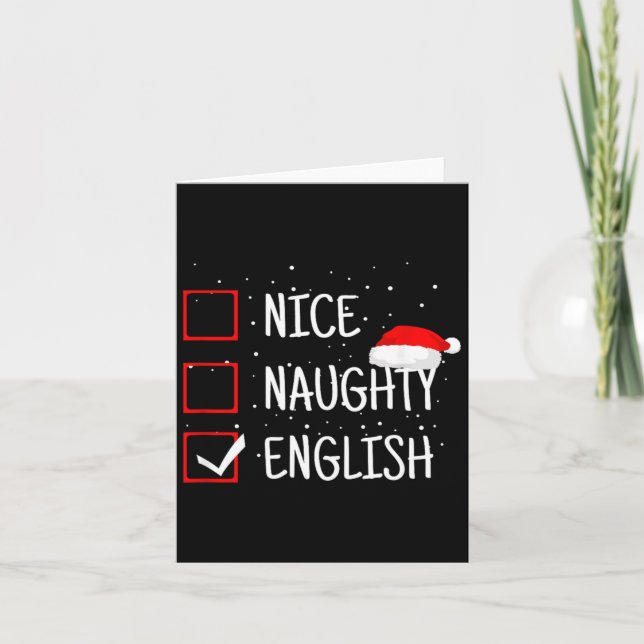 Cartão Nice Naughty English Christmas Checklist Funny Eng (Frente)