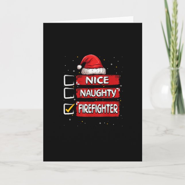 Cartão Nice Naughty Firefighter Christmas List (Frente)