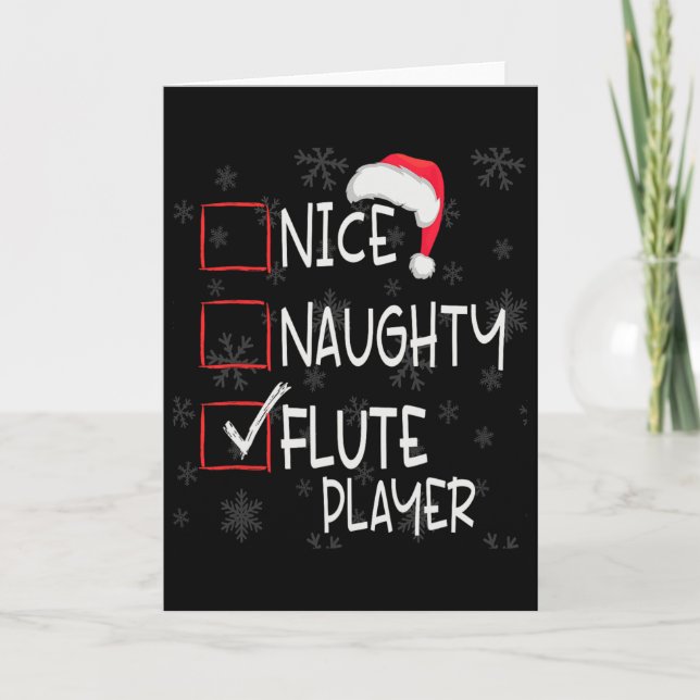 Cartão Nice Naughty Flute Player List Christmas Santa Cla (Frente)