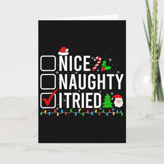 Cartão Nice Naughty I Tried Family Xmas Pajama Funny Chri (Frente)