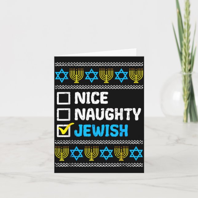 Cartão Nice Naughty Jewish Ugly Hanukkah Sweater Chanukah (Frente)