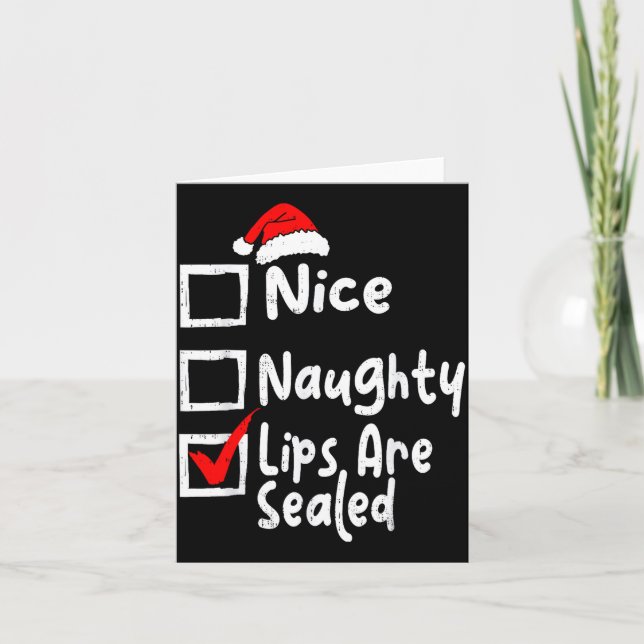 Cartão Nice Naughty Lips Funny Christmas List Family Matc (Frente)