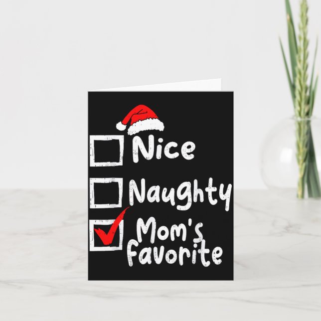 Cartão Nice Naughty Mom's Favorite Funny Christmas List F (Frente)