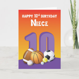 Cartão Niece 10th Birthday Sports Balls