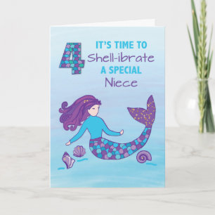 Cartão Niece 4th Birthday Sparkly parece Sereia
