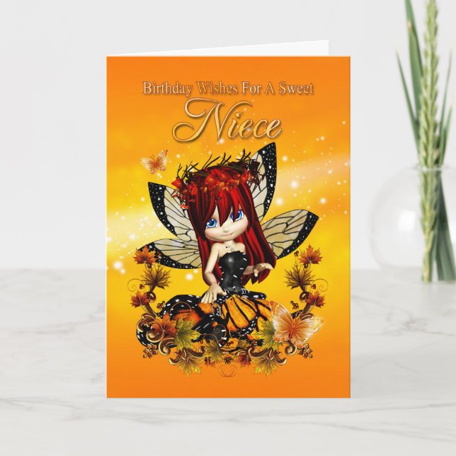 Cartão niece birthday card - birthday autumn color fairy (Frente)