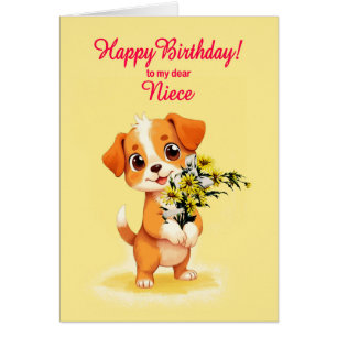 Cartão Niece Birthday Puppy e Flores