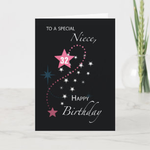 Cartão Niece Custom Age 32nd Birthday Star Pink