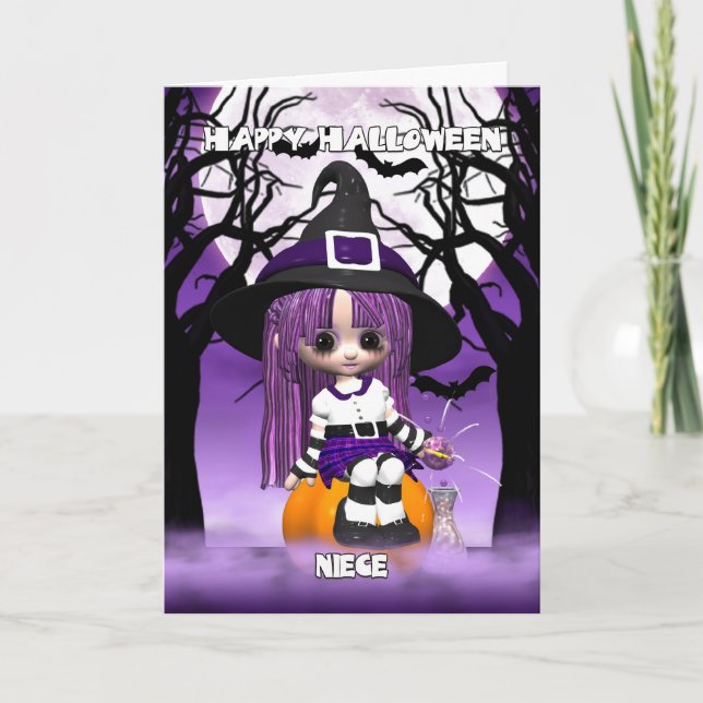 Cartão Niece Cute Witch Halloween Greeting Card (Frente)