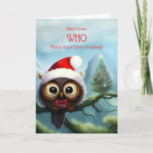 Cartão Niece Felry Christmas Cute Owen e Holiday Tree