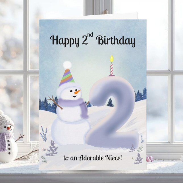Cartão Niece Happy 2nd Birthday Snowman Building (Criador carregado)
