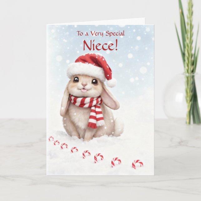 Cartão Niece Holiday Cute and Fun Christmas Bunny  (Frente)