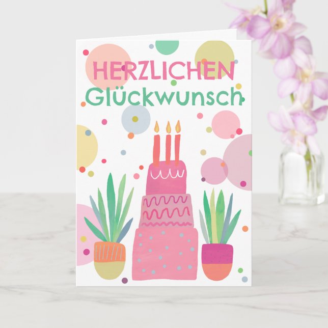 Cartão Niedliches Glückwunsch Geburtstagskuchen Rosa Bunt (Orquídea)